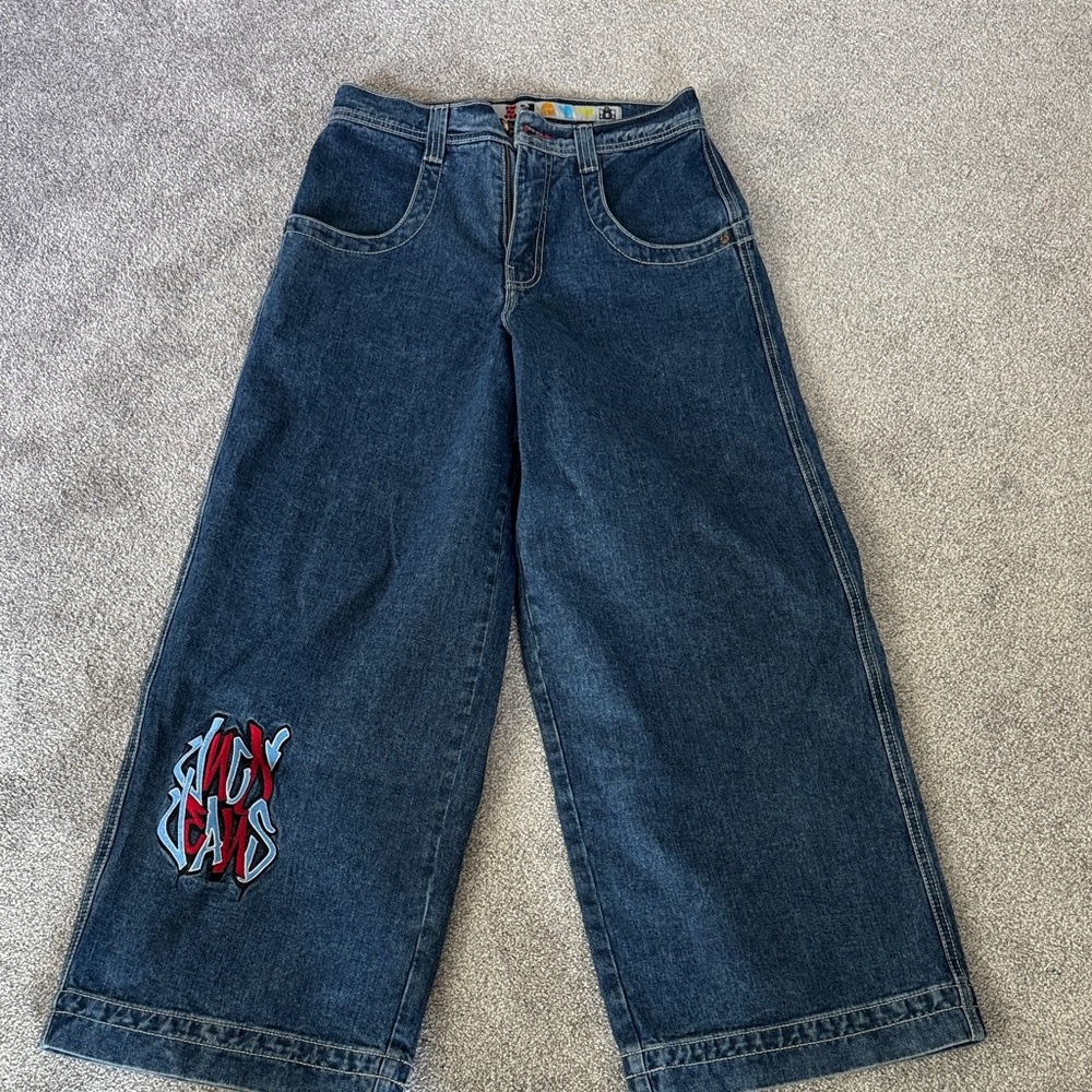 JNCO Blue Denim Jeans with Colorful Embroidery